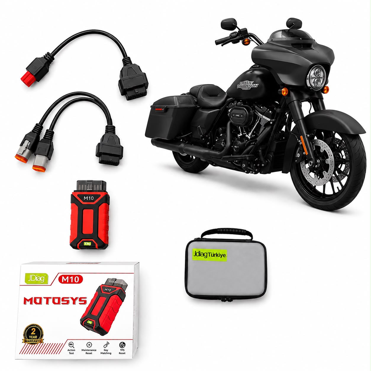 M10 HARLEY DAVİDSON JDİAG MOTOSYS M10 HARLEY DAVİDSON MOTOSİKLET ARIZA TESPİT CİHAZI OBD - Görsel 1