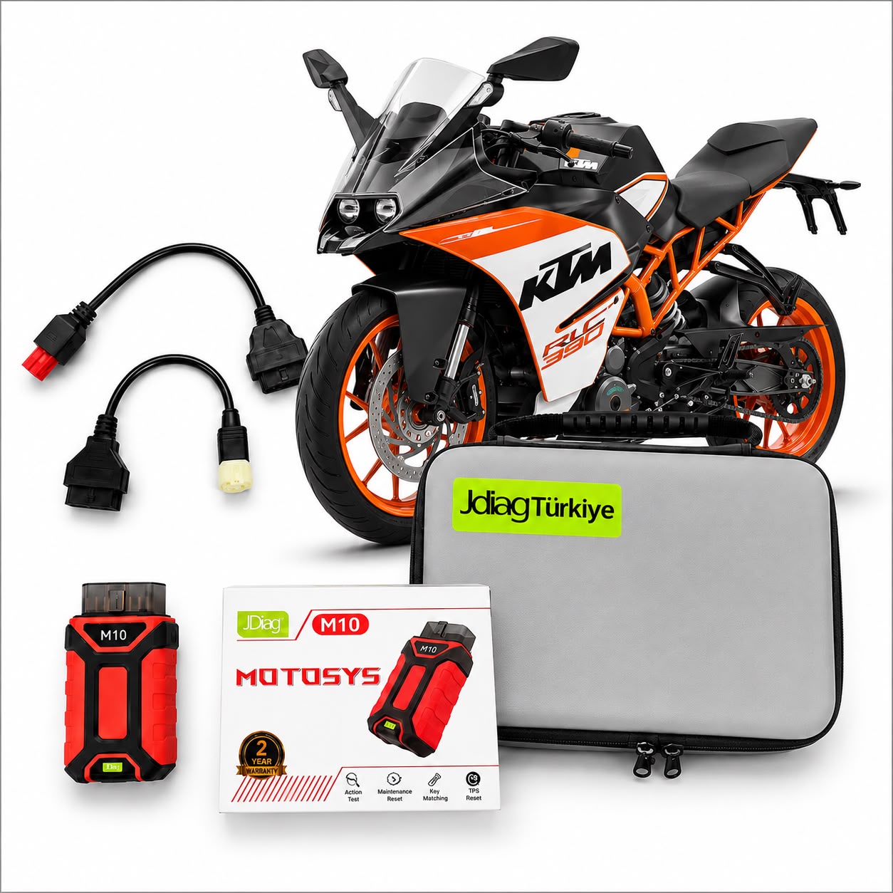 M10 KTM JDİAG MOTOSYS M10 KTM MOTOSİKLET ARIZA TESPİT CİHAZI OBD - Görsel 1