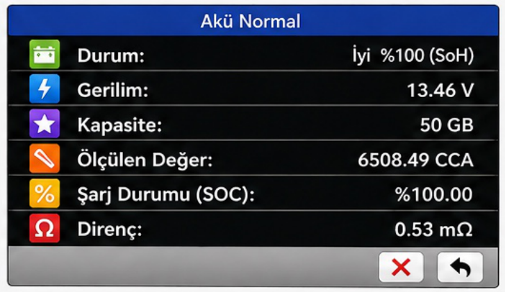 JDiag M200 Master V3 Pro Akü sağlık, şarj durumu ve ölçüm ekranı