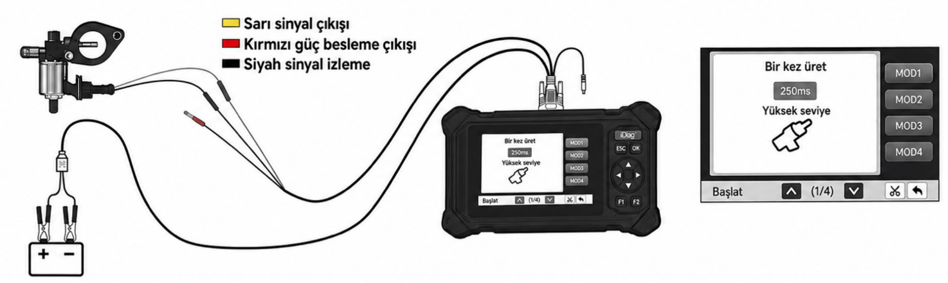 JDiag M200 Master V3 Pro Enjektör bağlantısı ve test modları