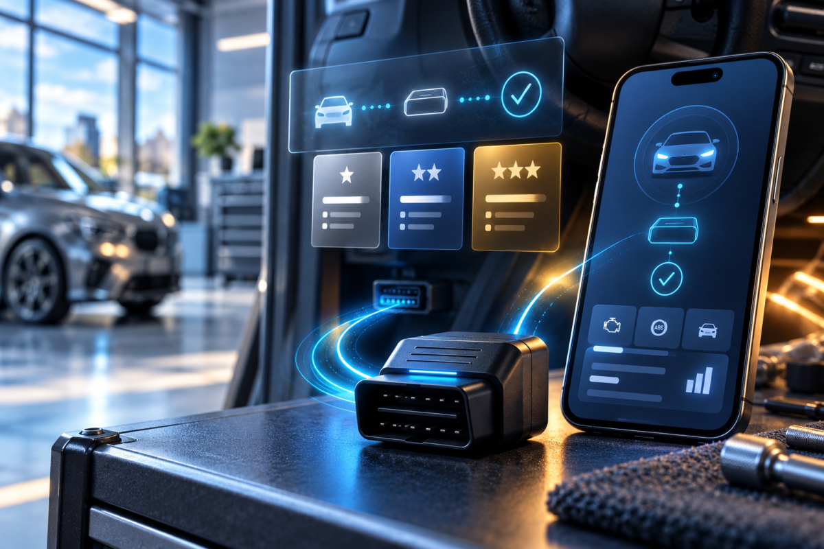 OBDeleven kurulumu ve plan aktivasyonu için telefon ve OBD cihazı bağlantısı