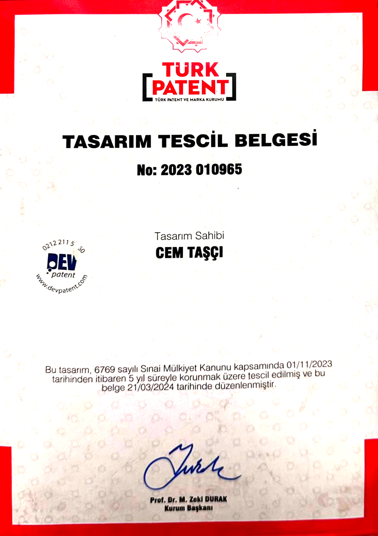 Tasarım Tescil Belgesi — 2023 010965