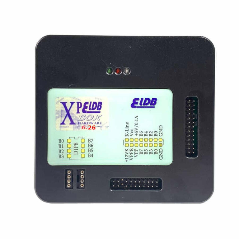 XPROG-M V6.26 programlayıcının ön paneli ve bağlantı portları